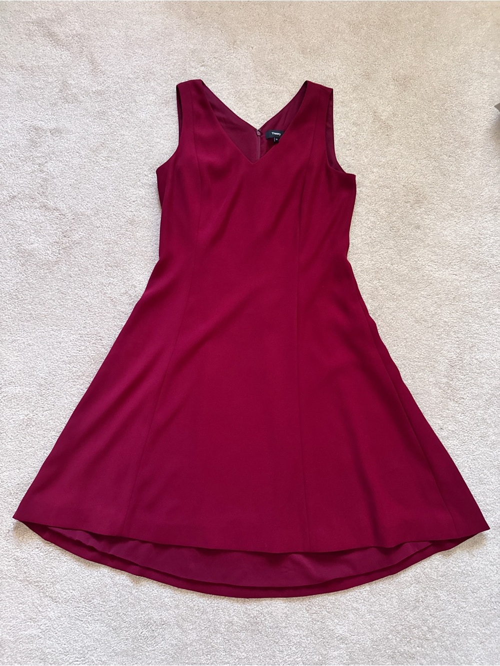 Theory Wine Red High-Low V-Neck Sleeveless Dress